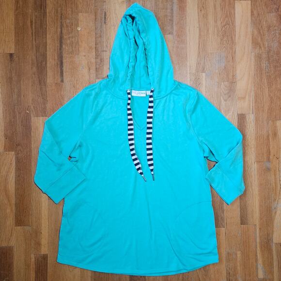 Belle Beach Kim Gravel Hoodie Women M Aqua Terry Pullover Tunic Coverup Pockets - Picture 5 of 10